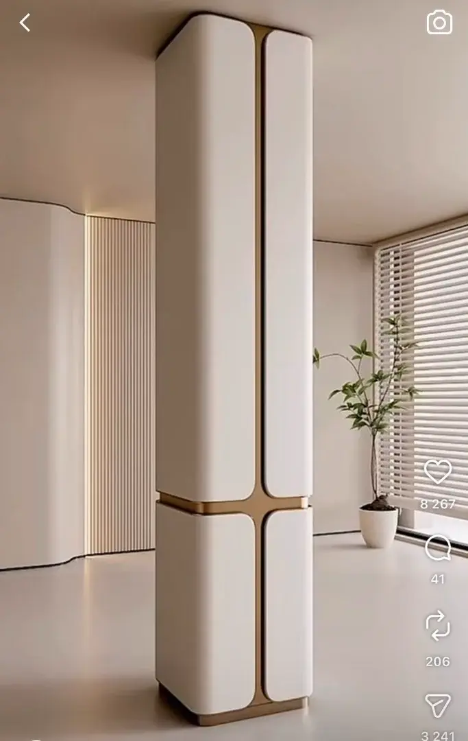 Elegant living room with a visible structural column integrated into the interior design