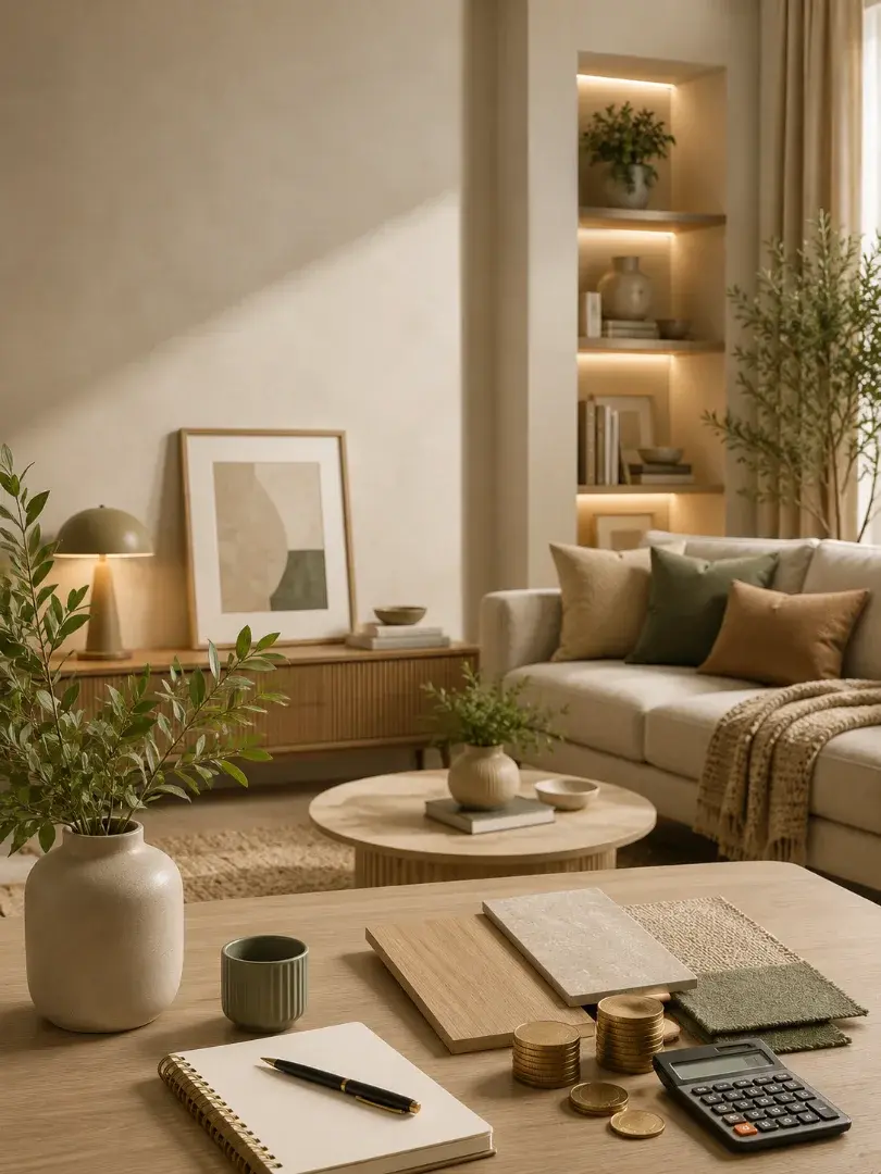 Elegant interior design with smart budget planning, practical materials, and simple decorative details.