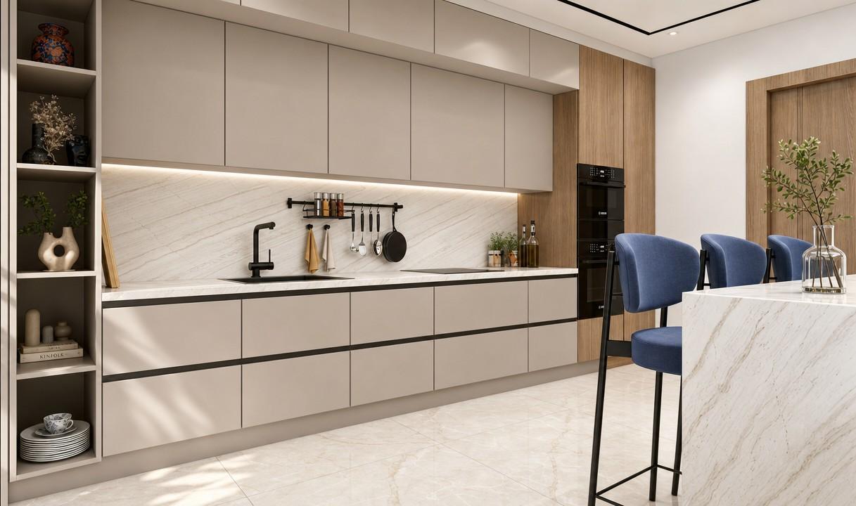 Modern Minimalist Kitchen with Marble Island