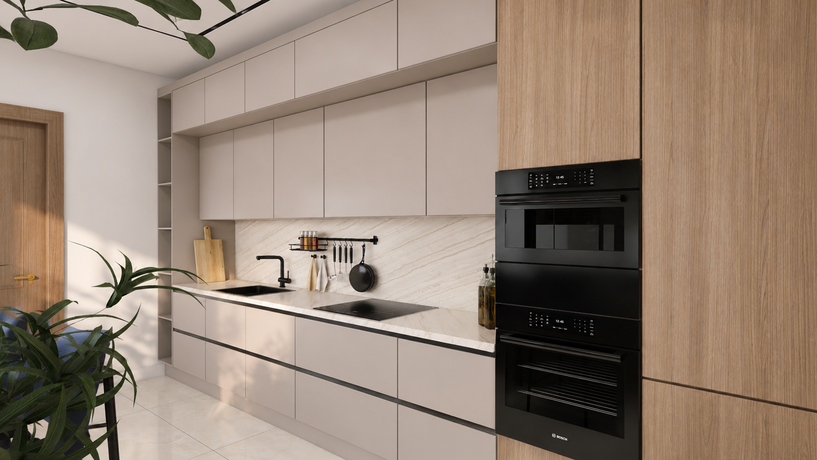 Modern Minimalist Kitchen with Marble Island 3