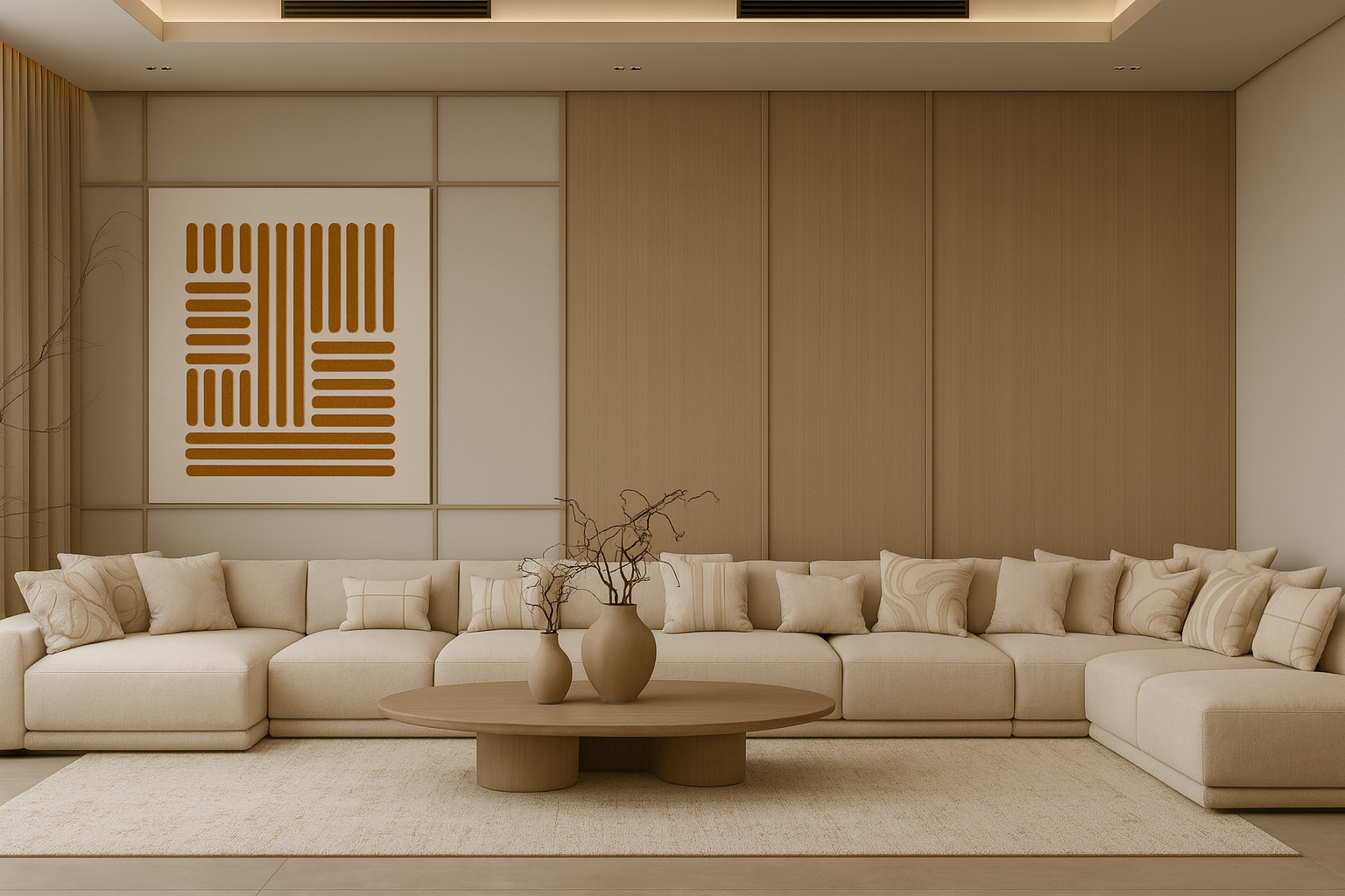 جدار ديكوري مودرن بخلفية بديل خشب ولوحة فنية بإطار ناعم