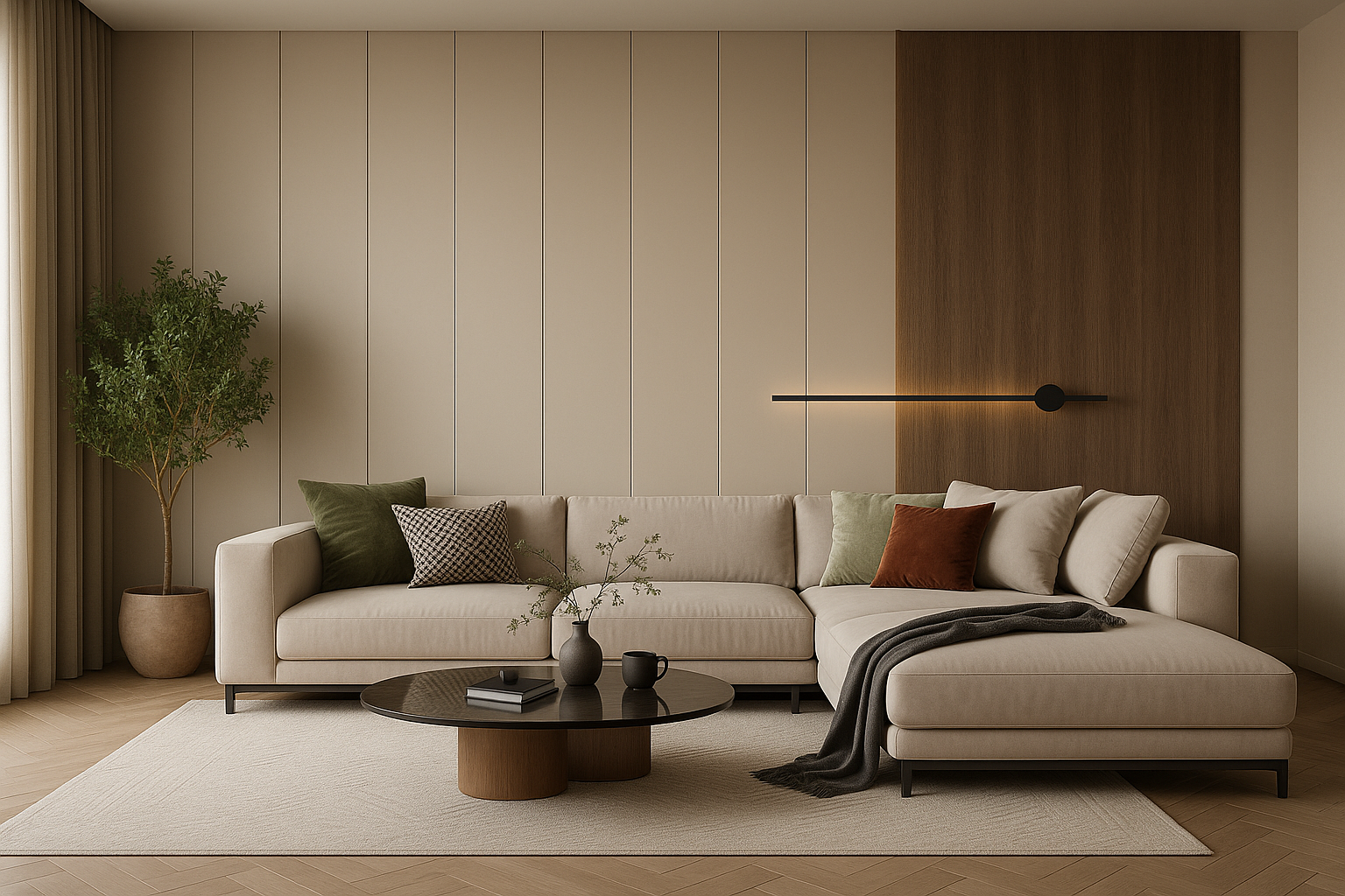 خلفية جدارية مودرن بخطوط طولية وبديل خشب