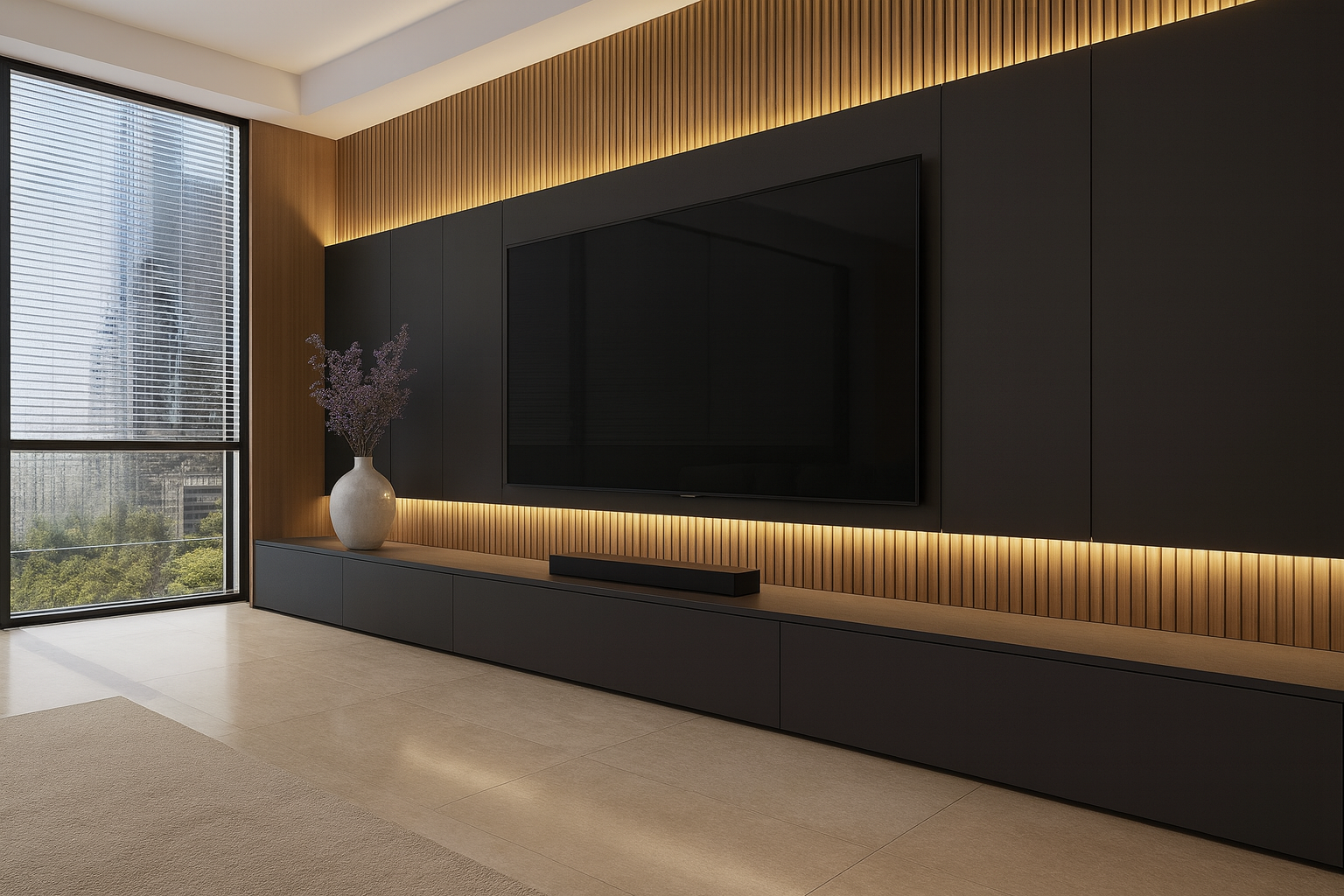 إطلالة الأسود مع لمسة الخشب