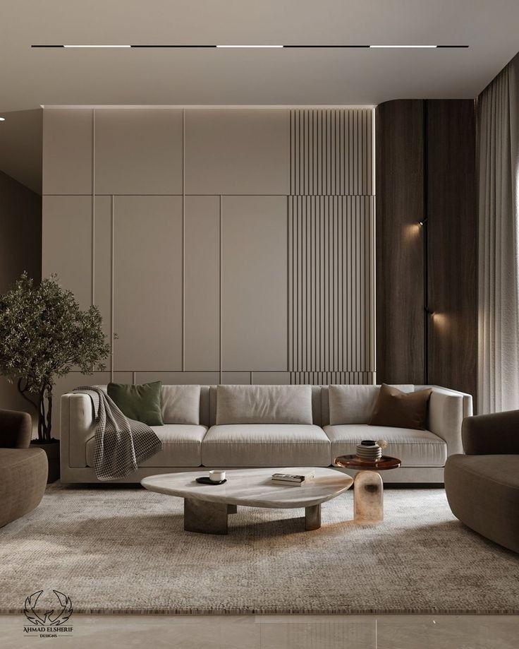 غرفة معيشة بلون هادئ