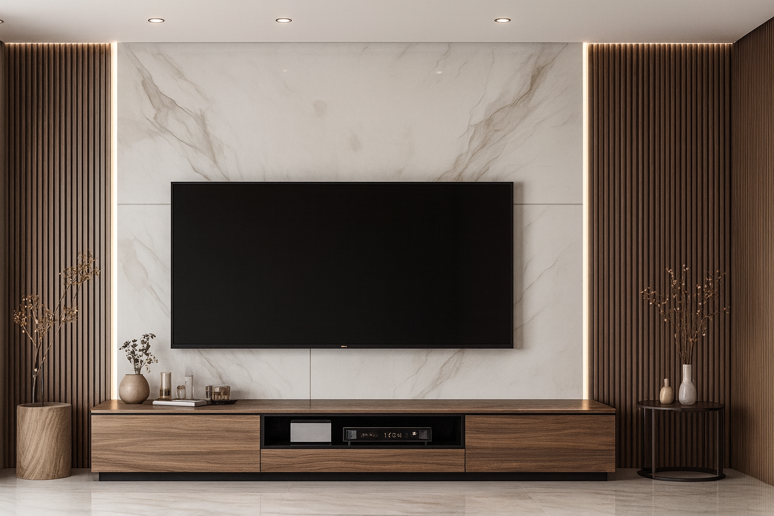 وحدة تلفاز رخامية مع خشب عصري